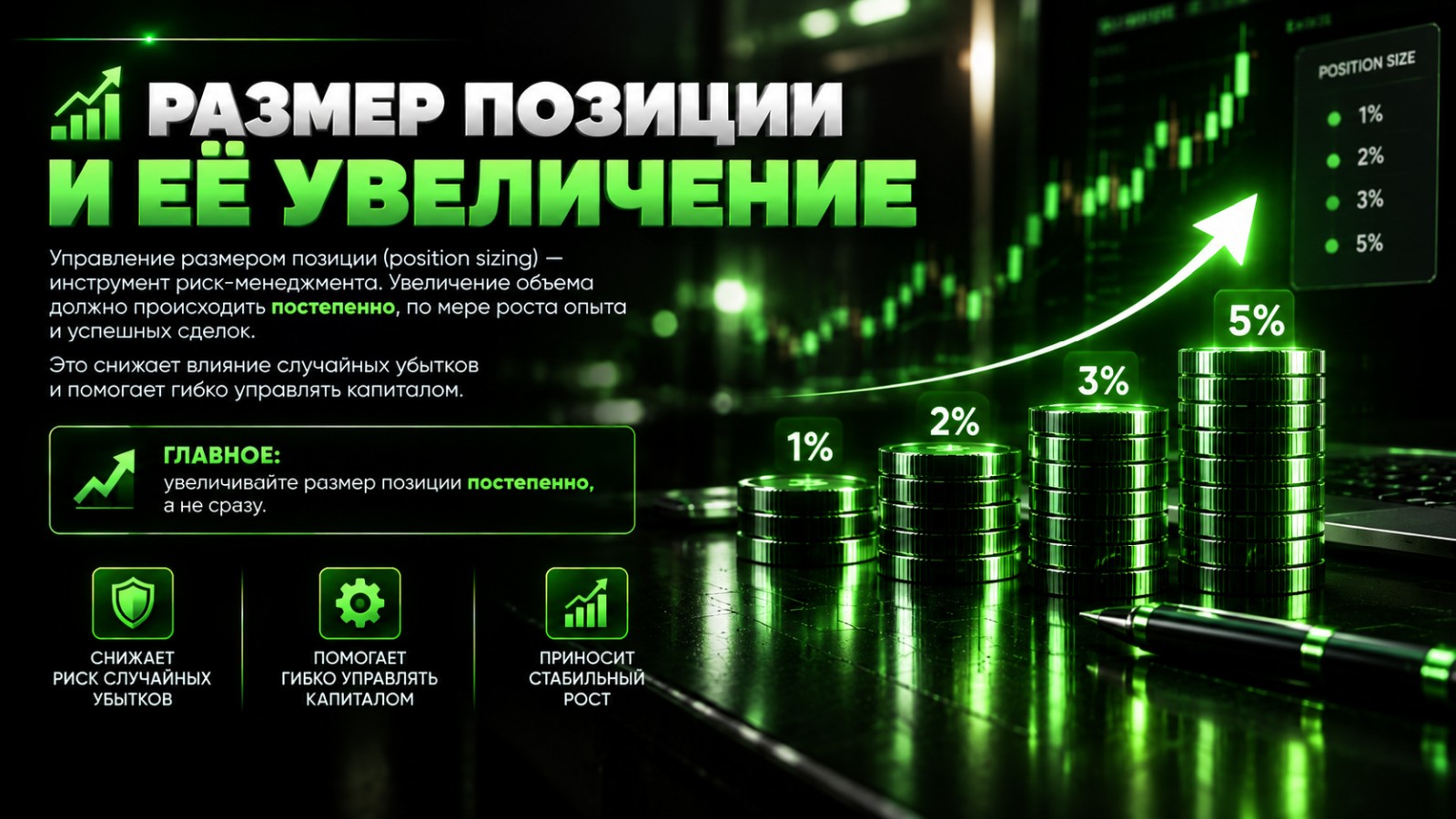 Размер позиции и её увеличение